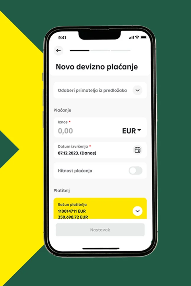 Ekan na kojem je prikazano novo devizno plaćanje