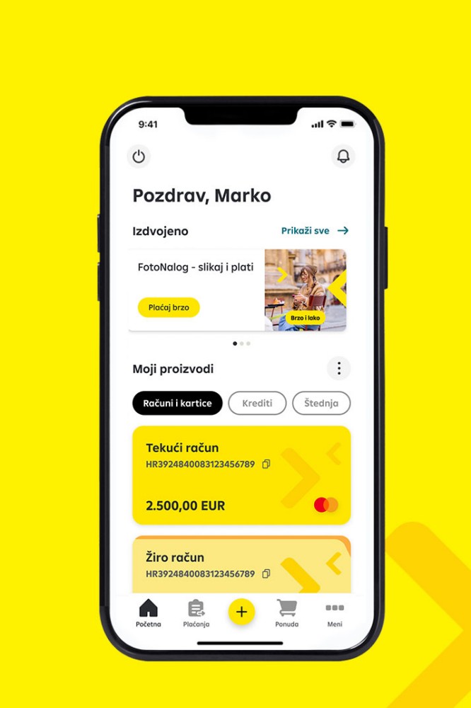 Početni ekran u mojarba aplikaciji