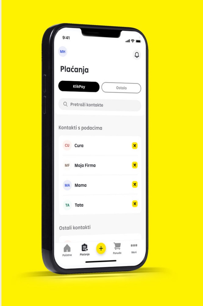 Prikazan je ekran s KlikPay opcijom