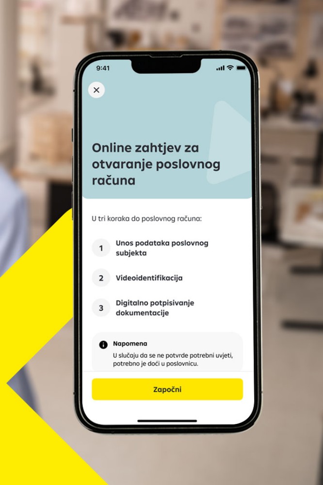 Ekran na kojem je prikazan online zahtjev za ostavanje poslovnog računa